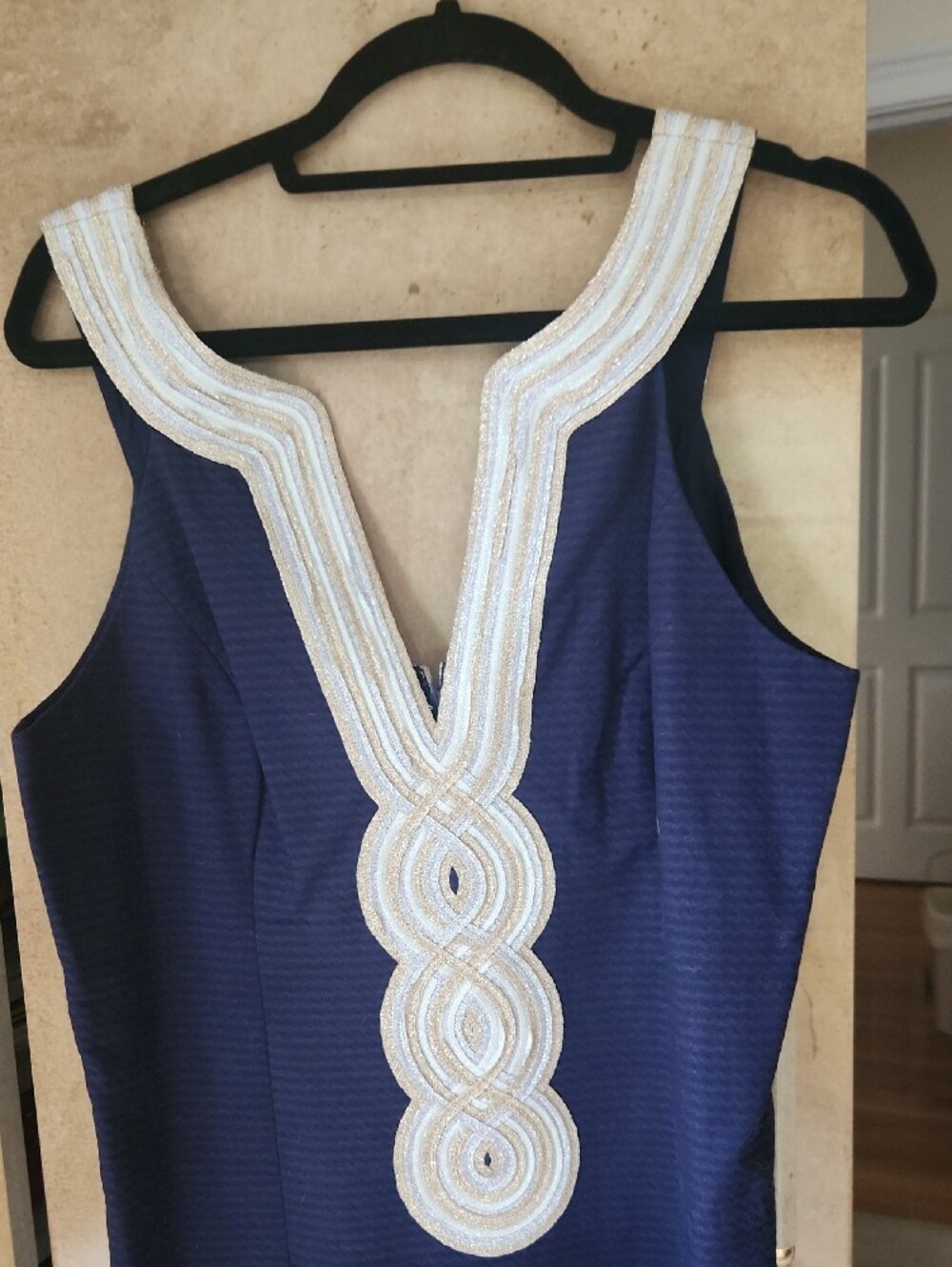 SALE !!-- Lilly Pulitzer Navy Blue Sheath Dress with White Embellished Placket - Picture 6 of 6